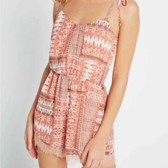 BCBGeneration Floral Pink Lace Romper - Picture 1 of 7